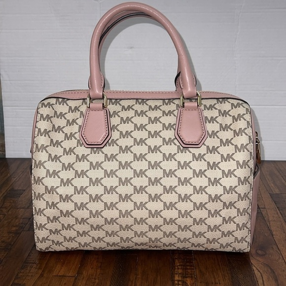Michael Kors Bag Floral Appliqué Mercer Medium Duffel Natural pink gold hardware - Picture 3 of 17
